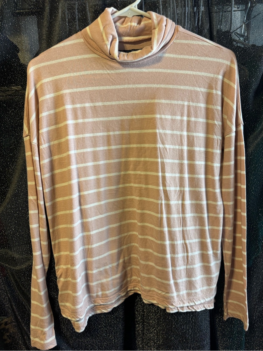 Abercrombie & Fitch Mauve and White Striped Turtleneck Long Sleeve Top